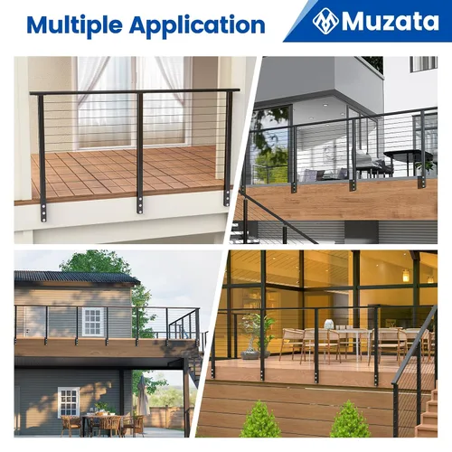 Miniatura 7 de Muzata Kit completo de barandilla de cable de montaje lateral negro de 3 pies a 6 pies 6 pies 6 pulgadas, sistema de barandilla de cable de 42