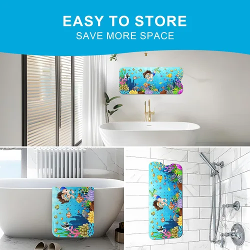 Miniatura 5 de XIYUNTE Tapete de baño para bebé, para niños, 40 x 16 pulgadas, extralargo, antideslizante, de caricaturas, para tina o ducha, con ventosas