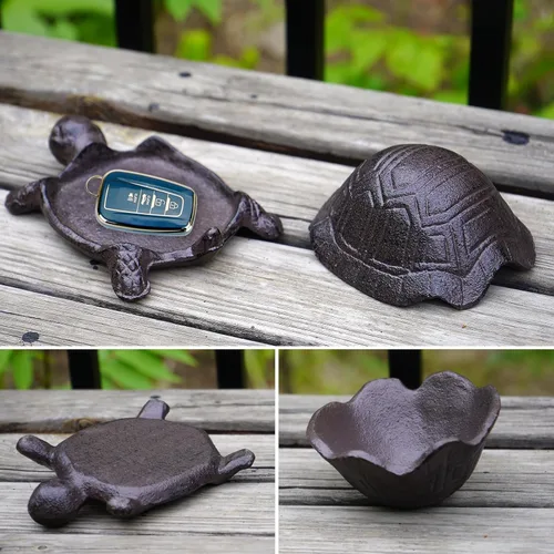 Miniatura 4 de Notakia Ocultador de llaves de tortuga de hierro fundido para decoración de jardín, ocultar un llavero para llaves, joyas y baratijas, caja