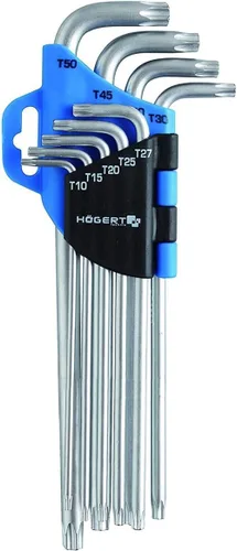 Högert Technik - Juego de llaves Torx I Torx Juego de 9 tamaños I T10 a T50 I de acero al cromo vanadio I Resistente a la deformación y abrasión I