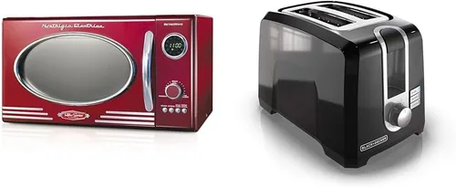 Nostalgia Horno microondas retro para encimera, grande de 800 vatios, 0.9 pies cúbicos y tostadora de 2 rebanadas BLACK+DECKER, T2569B, ranuras