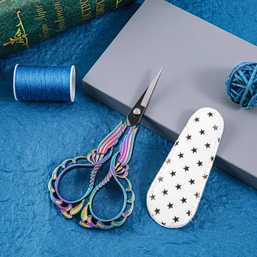 Miniatura 9 de Juego de 2 tijeras de bordado con cubiertas, bonitas asas de diseño recortadas, puntas afiladas para un corte preciso, ideal para manualidades, Azul