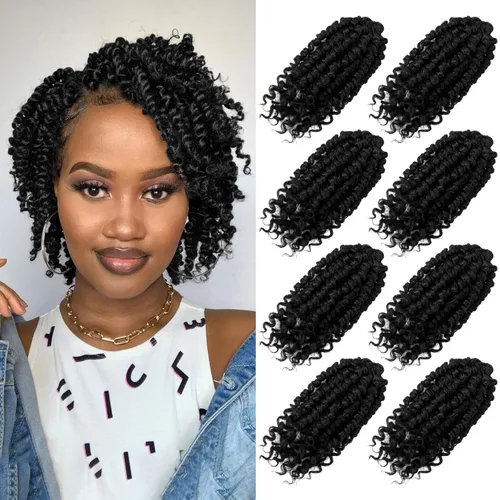 Miniatura 55 de Bileaf Cabello de Ganchillo Passion Twist Pre-retorcido de 10 Pulgadas, 8 Paquetes de Ganchillo Passion Twist, Cabello Corto Passion Twist