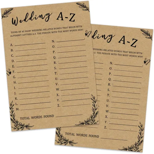 Sirjiera Juego de despedida de soltera de boda A-Z, juego de boda A-Z, 30 tarjetas minimalistas del alfabeto, actividad de despedida de soltera,