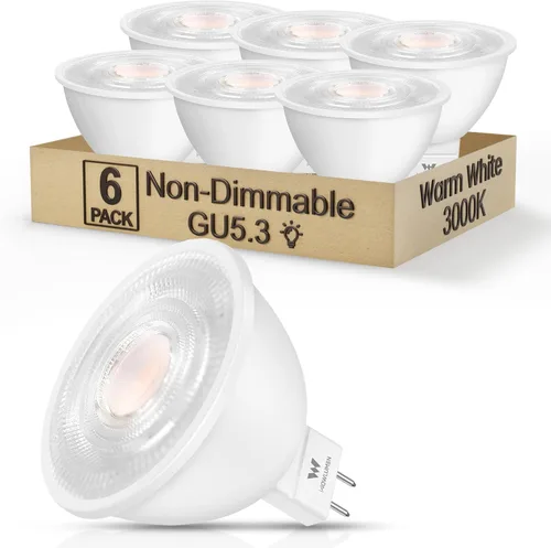 Miniatura 10 de Bombilla LED MR16 regulable, 5 W (equivalente a 50 W) 2700 K blanco cálido, bombillas de base GU5.3, ángulo de haz de 40°, 12 V CA CC - sin Blanco