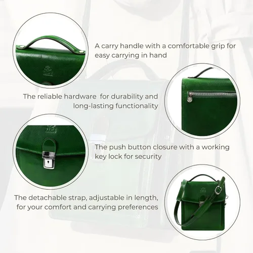 Miniatura 6 de Time Resistance Maletín pequeño de cuero para hombre - Bolso cruzado - Bolso bandolera de cuero italiano - Caja de regalo incluida