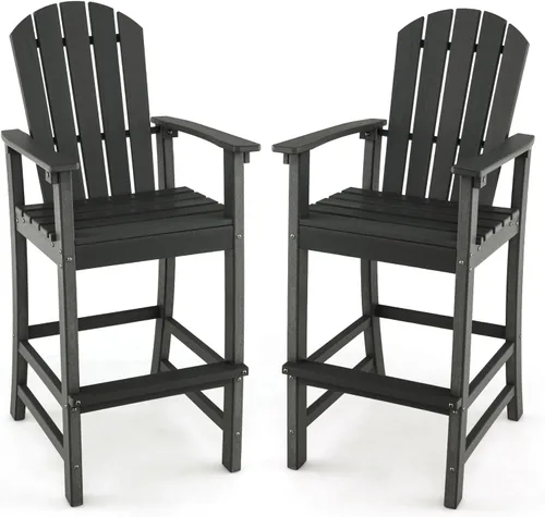 Miniatura 18 de Giantex Taburete de bar HDPE para exteriores, silla Adirondack alta con reposabrazos y reposapiés, taburete de bar de 30 pulgadas de altura de Gris