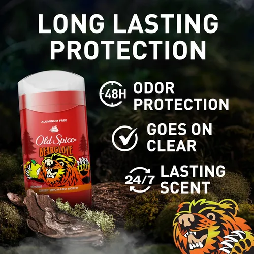 Miniatura 2 de Old Spice Desodorante sin aluminio para hombres, protección contra olores 24/7, frescura 24/7 y aroma duradero, se pone claro, Bearglove con aroma