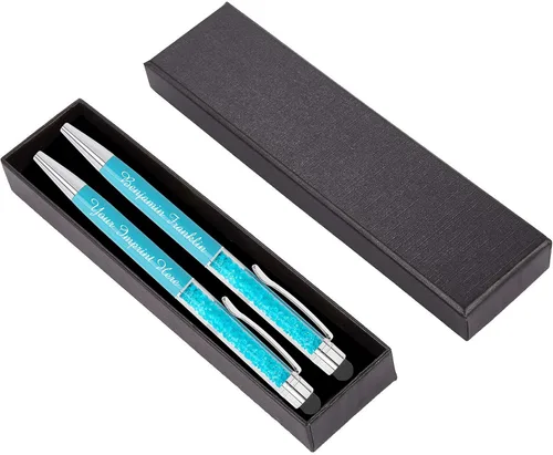 Miniatura 11 de ExpressDesign™ - Juego de regalo de bolígrafos de cristal personalizados - Paquete de 2 bolígrafos de gemas de metal con caja de regalo - Metálico