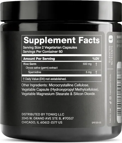 Miniatura 2 de Toniiq Suplementos de espermidina ultra concentrados de 500 mg para hombres y mujeres - espermidina no sintética estandarizada a no menos del 1% - 5