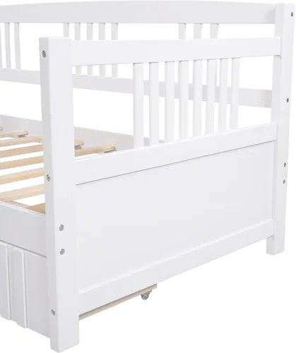 Miniatura 8 de Flieks Sofá cama de madera de tamaño individual, sofá cama multifuncional de madera maciza con soporte de 10 listones de madera (espresso)