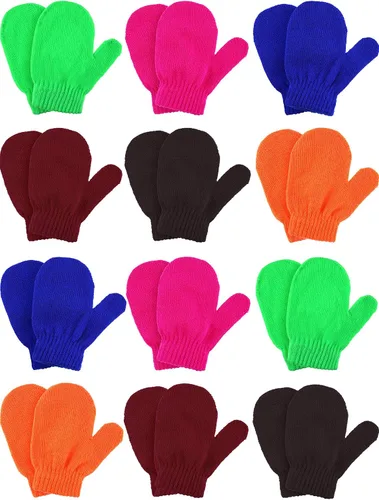 Boao 12 pares de guantes de invierno para niños pequeños, guantes de punto para niños, guantes mágicos cálidos para niños y niñas, suministros para