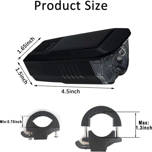Miniatura 2 de Ultra Bright Bike Light, IPX4 Water Resistant Bicycle Headlight, USB Rechargeable, 3 Light Modes, Solar Powered LED Bicycle Lights Front for Kid