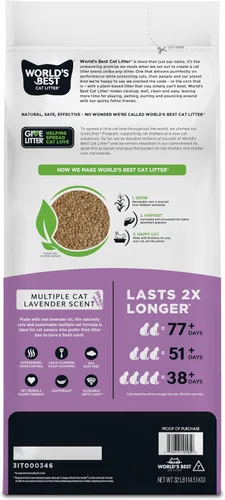 Miniatura 2 de WORLD'S BEST CAT LITTER Múltiples gatos perfumados con aroma a lavanda, 32 libras, ingredientes naturales, aglutinación rápida, lavable, 99% libre