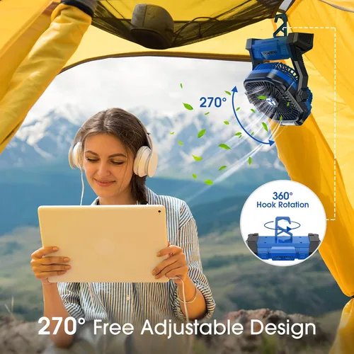 Miniatura 5 de ONLYNEW Ventilador portátil recargable de 20000 mAh, ventilador alimentado por batería inalámbrica con linterna LED, USB C operado por batería