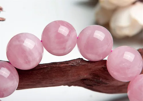 Miniatura 3 de Pulsera de cuentas redondas de cuarzo rosa natural genuino, 0.315 in