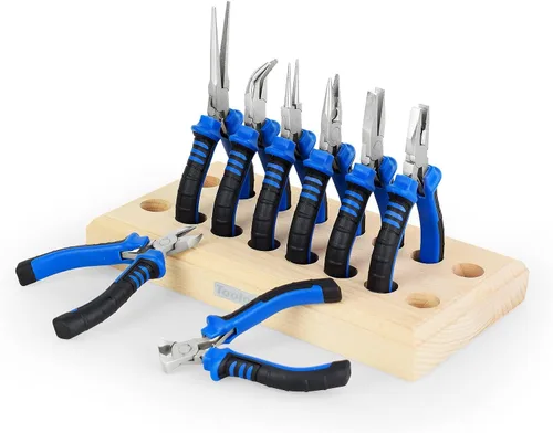 Miniatura 2 de Juego de 8 alicates para joyería, herramientas para hacer joyas, kit de alicates de precisión con paleta de madera, estación de retrabajo de aire