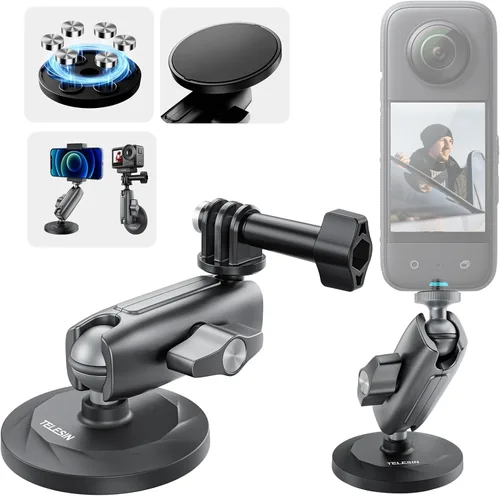 TELESIN Montura magnética 360 Montaje magnético metálico para Go Pro Insta360 X4/X5 Accesorio, Soporte de liberación rápida para automóvil para