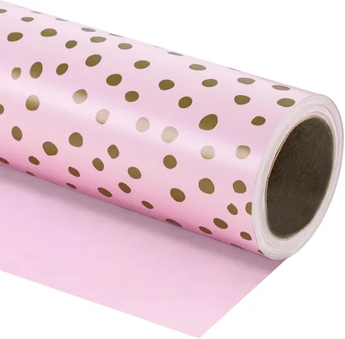 Miniatura 8 de WRAPAHOLIC Papel de regalo reversible, mini rollo, 17 pulgadas x 33 pies, diseño de lunares negros y delicados para cumpleaños, vacaciones, bodas