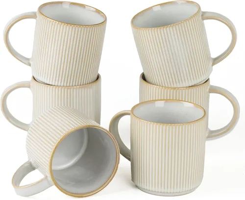 Miniatura 20 de Juego de Tazas de Café Famiware para 6, Tazas de 12 oz con Asa para Café, Té, Cacao, Leche - Juego de Vajilla de Cerámica y Gres, Blanco Mate Blanco