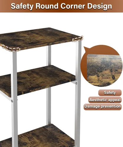 Miniatura 5 de Mesa auxiliar de 3 niveles, mesa auxiliar resistente con estantes, mesa de noche estrecha para espacios pequeños, mesa de tocadiscos para Blanco