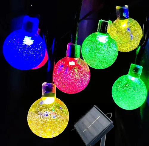Miniatura 10 de Cadena de luces solares para exteriores resistentes al agua, 36 pies, 60 LEDs, 8 modos, luces solares de hadas con forma de globo de cristal