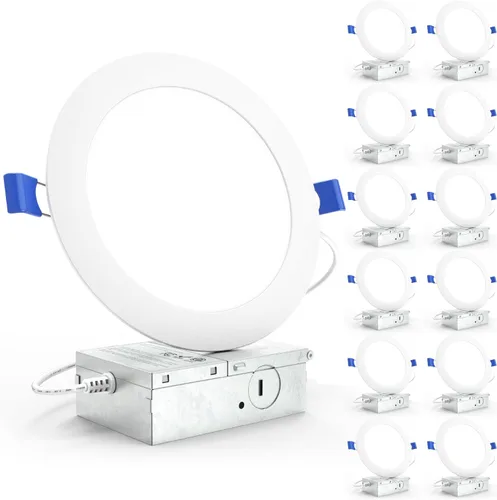 Sunco - Paquete de 12 luces LED empotrables de 6 pulgadas, luces de techo delgadas sin lata con caja de conexiones, 850 LM, 14 W (equivalente a 100