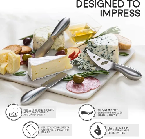 Miniatura 4 de Lunar - Juego de cuchillos de queso de 6 piezas, colección de cuchillos de queso de acero inoxidable de alta calidad, accesorios para tabla