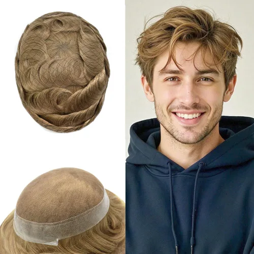 Miniatura 119 de Toupee para hombres Sistema de reemplazo de cabello humano real pieza de cabello humano para hombres encaje suizo para hombre Toupee Hair Pieces