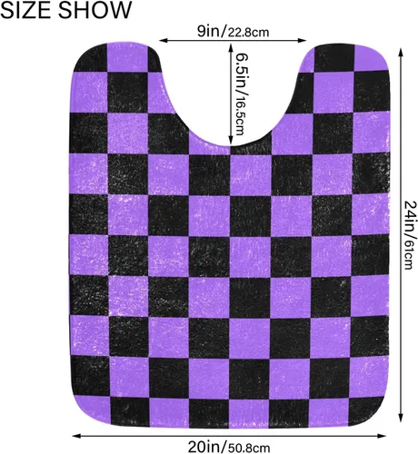 Miniatura 3 de Tapete de baño a cuadros negros y morados, suave, absorbente, lavable, tapete de baño para suelo de baño, tapete de baño antideslizante para baño