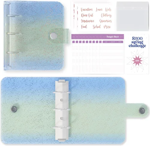 Miniatura 8 de SOUL MAMA Mini Carpeta Billetera - Lindo Organizador de Dinero Azul Daisy con Sobres de Efectivo y Planificador de Presupuesto Claro