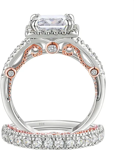 Miniatura 2 de Wuziwen Anillo de compromiso de 4 quilates para mujer, plata de ley, circonita cúbica, anillo de boda