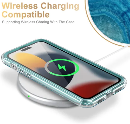 Miniatura 5 de Esdot Funda para iPhone 15 Pro con protector de pantalla integrado, funda duradera con diseños de moda para mujeres y niñas, elegante funda Piedra