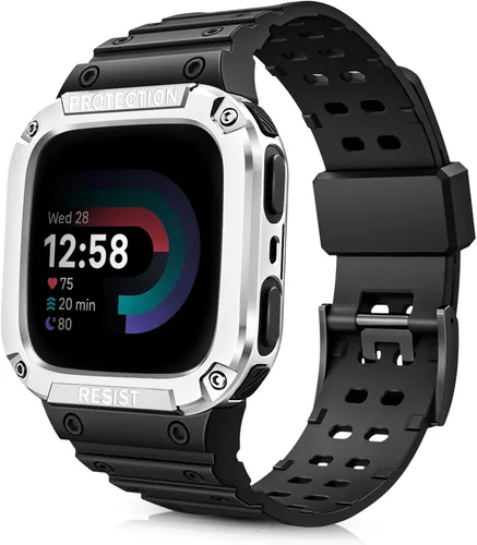 Miniatura 10 de Bandas Fintie con Estuche Compatible con Fitbit Versa 4/3/2/1/Versa Lite/Fitbit Sense 2/Sense, Estuche Protector con Correa Banda Deportiva Negro