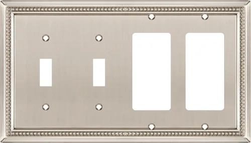 Miniatura 121 de Henne Bery Sunken Pearls - Placa de pared decorativa resistente para interruptor, cubierta para tomacorrientes (doble dúplex, níquel satinado)