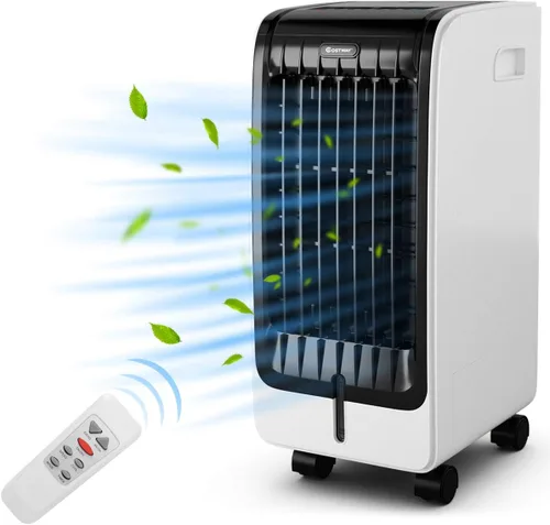 COSTWAY Enfriador de aire evaporativo 3 en 1, ventilador de aire sin aspas con control remoto, oscilación de 60°, 3 modos y 3 velocidades,