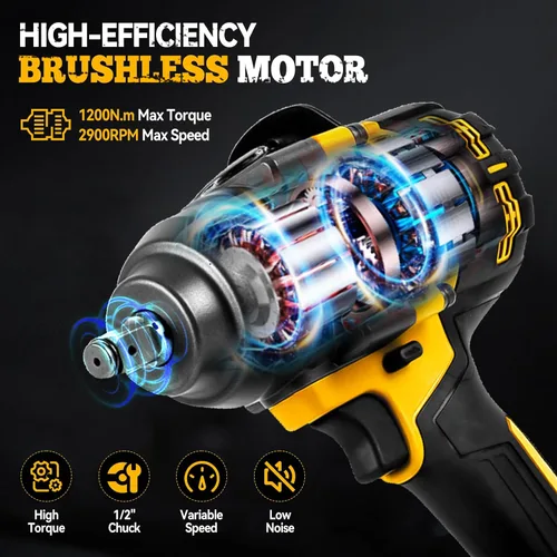 Miniatura 3 de JOJOCY Llave de impacto inalámbrica de 1/2 pulgada, destornillador de impacto sin escobillas de 900 pies (1200 N.m) con velocidad de 4 modos
