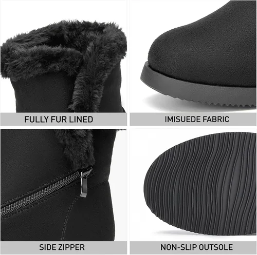 Miniatura 4 de CentroPoint Botas de nieve al tobillo de moda para mujer, tacón bajo de cuña corta, botines de invierno de piel sintética, zapatos cálidos