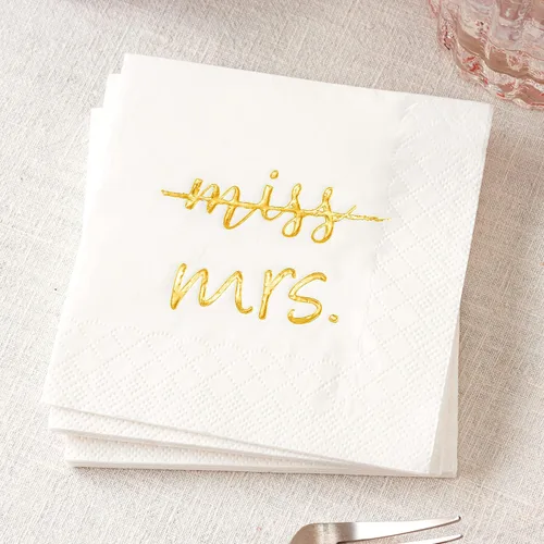 Miniatura 5 de Crisky Servilletas de cóctel de lámina dorada de Miss to Mrs para despedida de soltera, compromiso, despedida de soltera, suministros de mesa