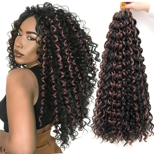 Miniatura 40 de 8 Paquetes de Cabello Rizado con Ganchillo GoGo, Cabello Rizado con Ganchillo para Mujeres Negras, Trenzado de Onda Profunda, Cabello Sintético