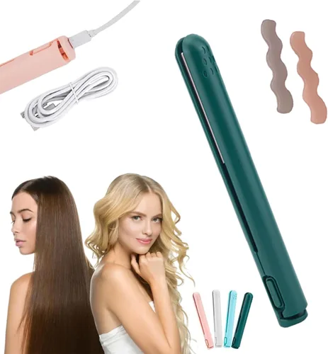 Miniatura 16 de RJDJ Mini rizador de doble propósito, alisador y rizador de pelo 2 en 1, calentador de cerámica, portátil, recargable por USB, adecuado para cabello