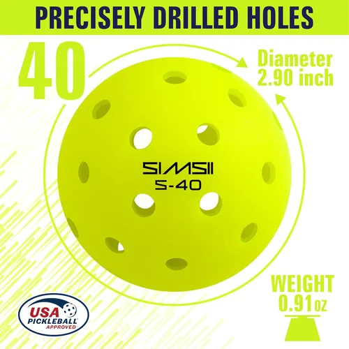 Miniatura 7 de S-40 - Pelotas de pickleball para exteriores, 40 agujeros, aprobadas por la USAPA, material de polietileno duradero, construcción sin costuras