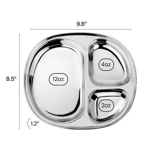Miniatura 6 de Ahimsa Plato de Acero Inoxidable para Niños, Platos Divididos para Niños Pequeños y Bebés Diseñados por Pediatras, No Tóxico, Irrompible y Apto