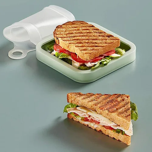 Miniatura 8 de Anjing Recipiente de silicona para loncheras, 2 recipientes de almacenamiento de alimentos con tapas, bolsa reutilizable para preparación