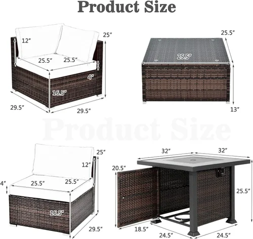 Miniatura 9 de Tangkula Juego de muebles de patio de 7 piezas con mesa para fogata, 50,000 BTU 32 pulgadas de propano con cubierta impermeable, juego de mimbre