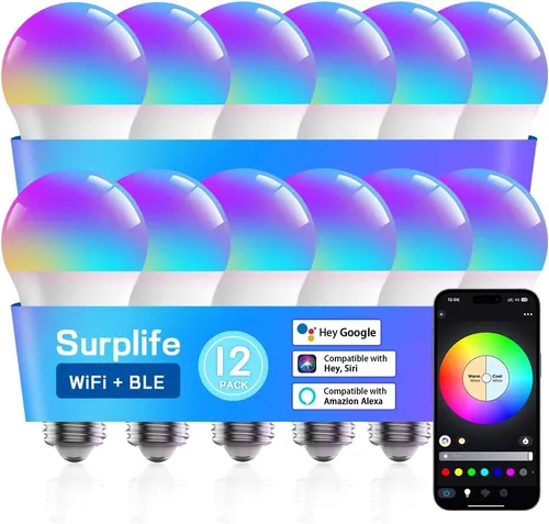 Miniatura 9 de Bombillas inteligentes, bombilla LED regulable que cambia a todo color, compatible con Alexa y Google Assistant, certificado UL FCC, WiFi de 2.4
