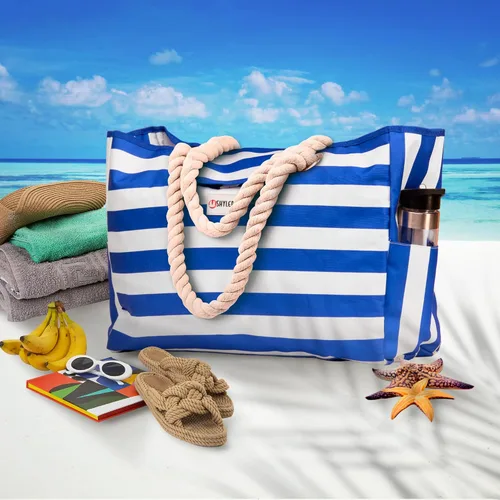 Miniatura 7 de SHYLERO La bolsa de playa y la bolsa de piscina tiene bolsa hermética, cierre magnético a presión. La bolsa de playa es repelente al agua.