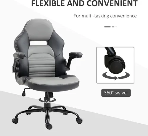 Miniatura 7 de Vinsetto Silla de juegos de piel sintética con reposabrazos abatibles, silla de computadora estilo carreras, silla de oficina en casa ajustable