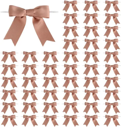 Miniatura 27 de Meseey 50 lazos de grogrén de 3 pulgadas, color gris plateado, preatados, para bolsas de golosinas, cesta de envoltura de regalo, boda, baby shower