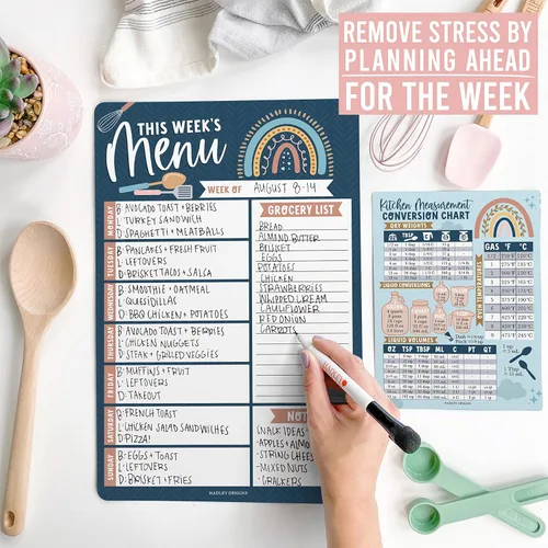 Miniatura 6 de Hadley Designs Planificador semanal de comidas para nevera, tablero de menú de cena para cocina, tablero de menú semanal bohemio de borrado en seco